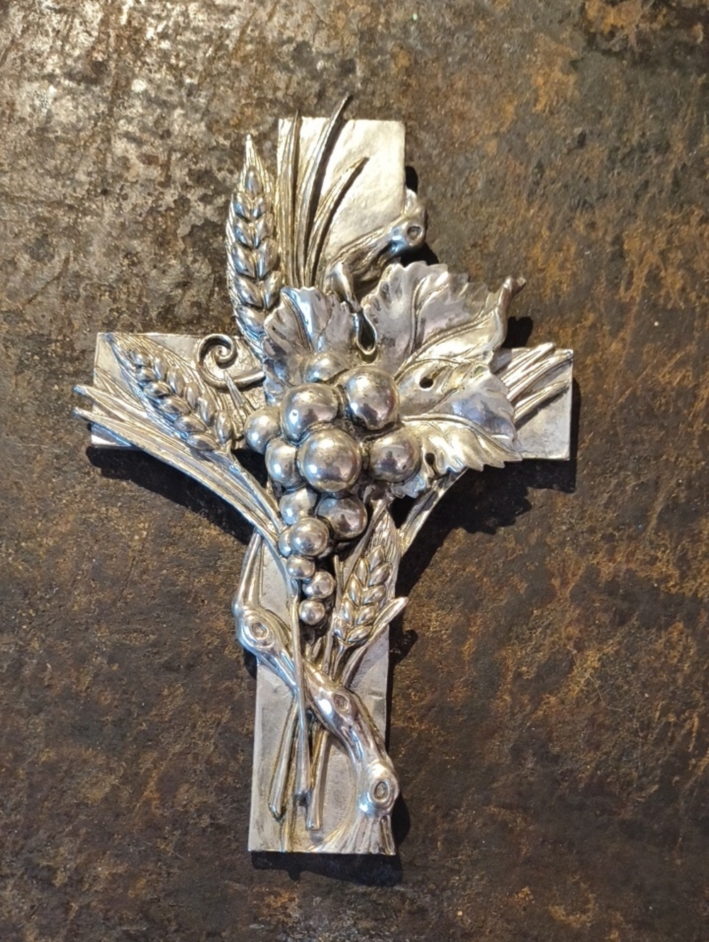 Arthur Court John 15:5 Silver Floral Grape Cross Wall Plaque Great Gift!